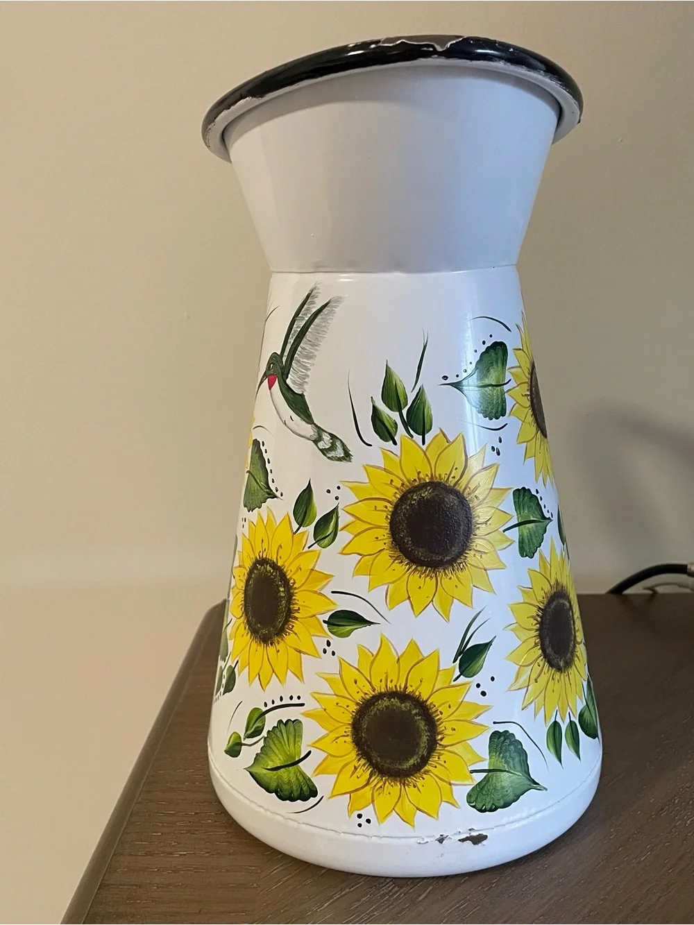 Vintage/Farmhouse Hand Painted Sunflower Large Metal Pitcher